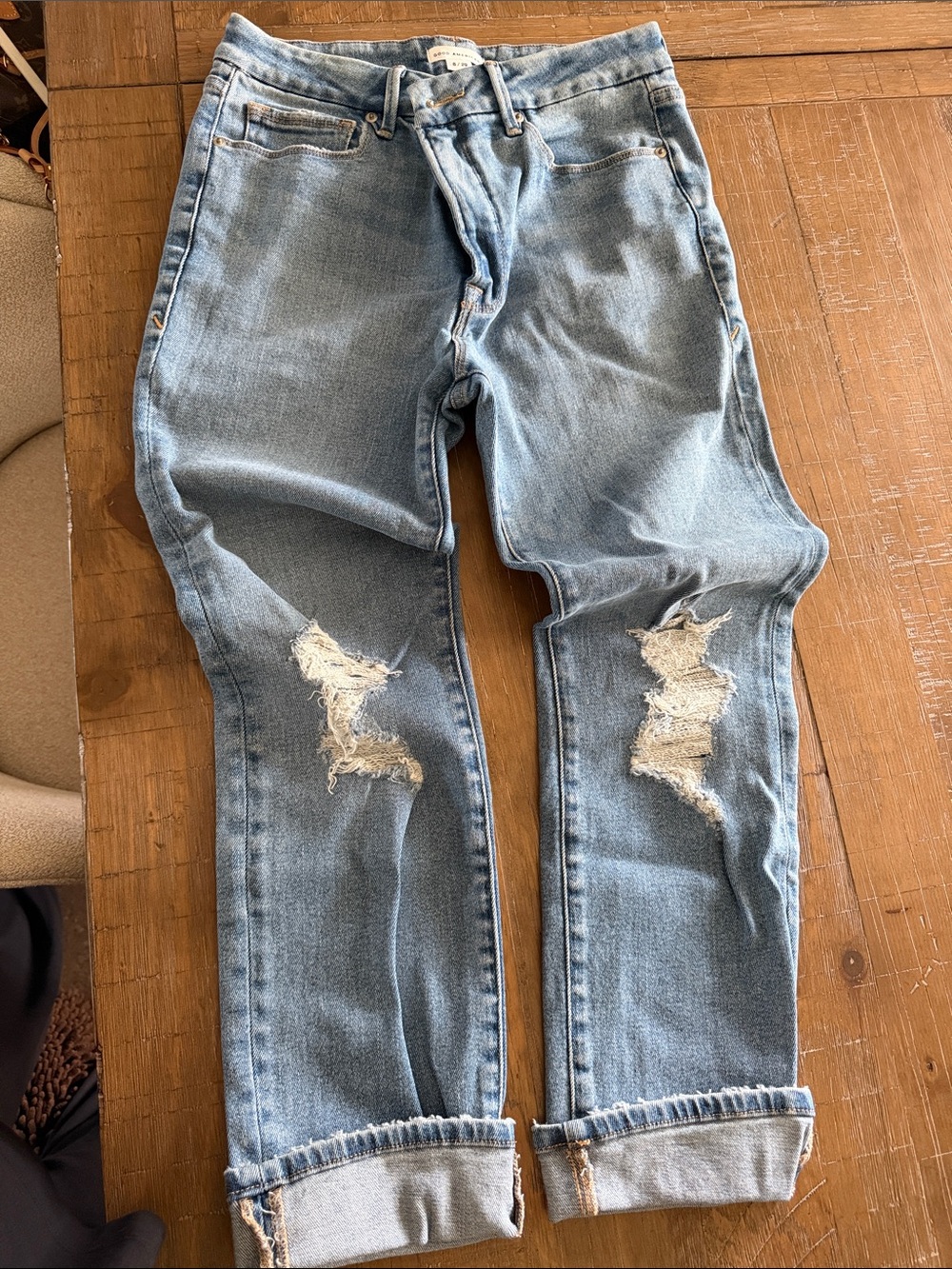 Good American Light Blue Slim Straight Distressed Jeans